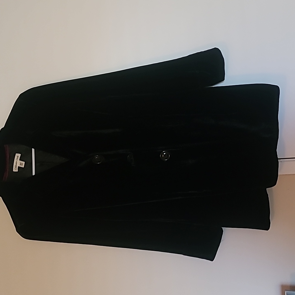 Classy COLDWATER CREEK long fitted black velvet tunic style jacket size 10